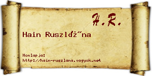 Hain Ruszlána névjegykártya